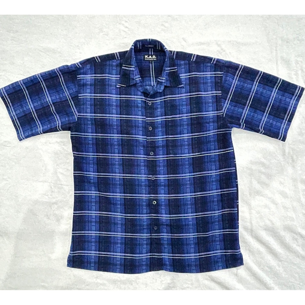 K.A.D. Clothing Co. Blue Plaid Men's Large Short Sleeve Shirt Button Up